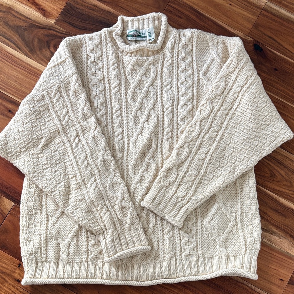 Men's Classic Cable Irish Knit Sweater -  (from Ireland) Cream